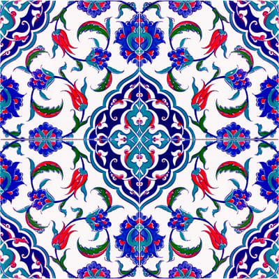 20x20 Çini Karolar-21, Lider Çini, Sarmaşık Lale 20x20 Çini Karo, Türk Hamam Çinisi, Tile Ceramic