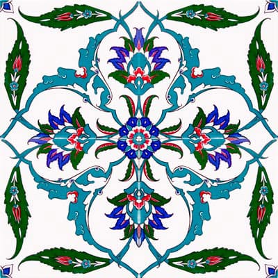 20x20 Çini Karolar-35, Lider Çini, Yeşil Yaprak Desen Çini Karo, Çini Karo Modelleri, Çini Seramik