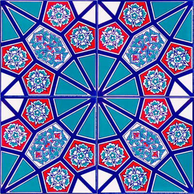 20x20 Çini Karolar-05, Lider Çini, Mavi Beyaz Geometri 20x20 Çini Seramik, kütahya Cami Çini, Çini Karo