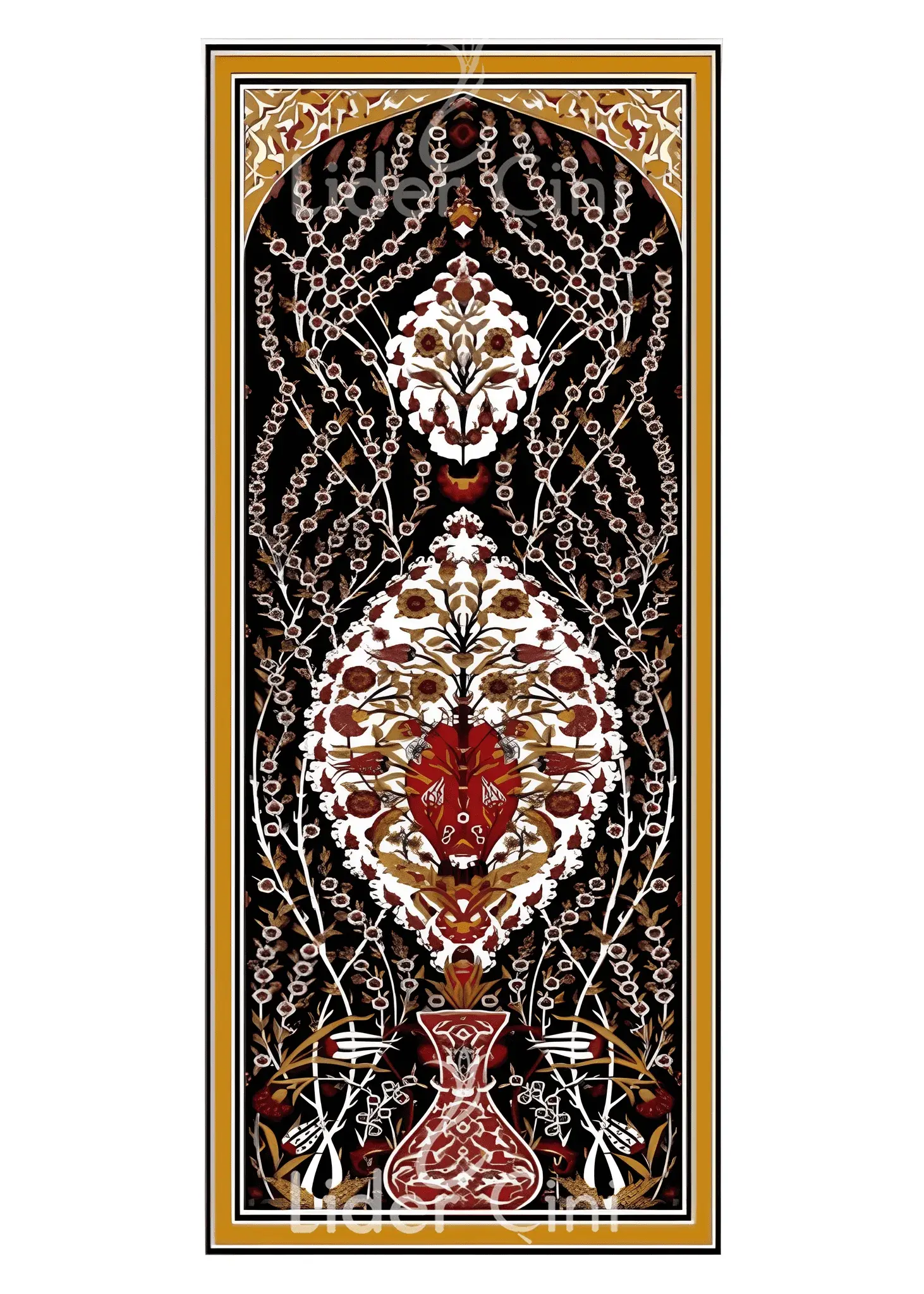 Çini Panolar-34-Siyah Sarı Geçme Hayat Ağacı Çini Pano, Çini Tablo