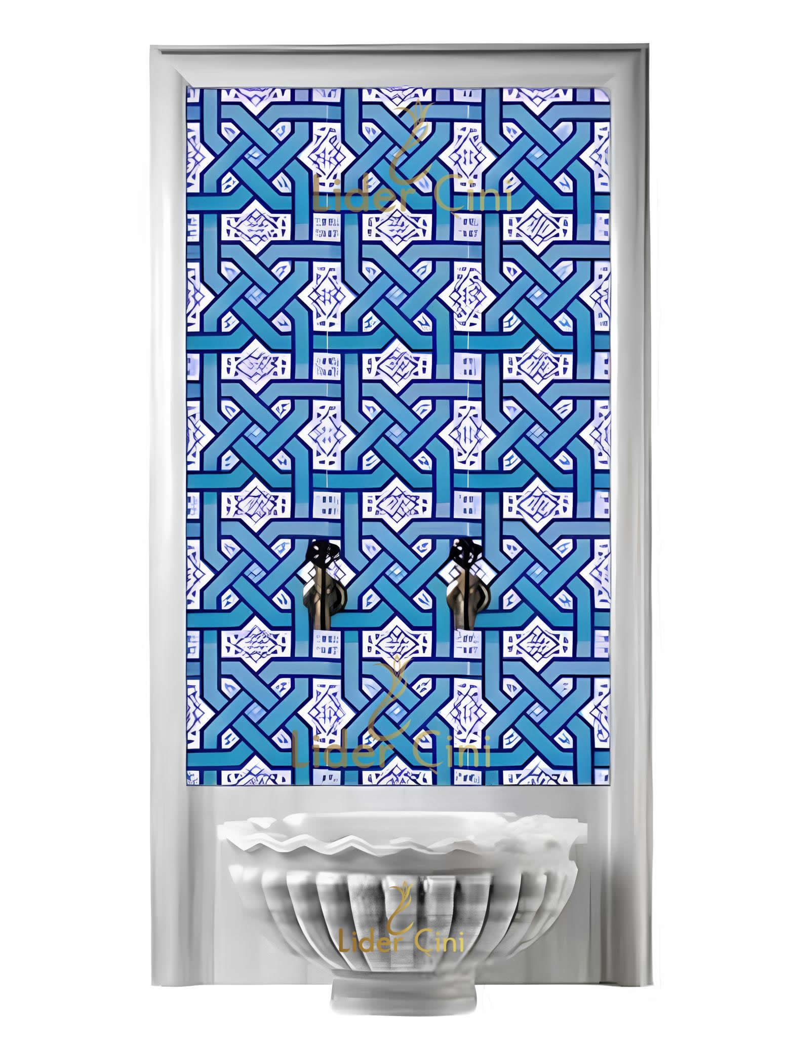 Hamam Çinileri-14, Lider Çini, 60x120 Geometri Çini Kurna Arkası Pano, Türk Hamam Çini, Kurna Önü Çini Pano, Çinili Hamam Tasarımları