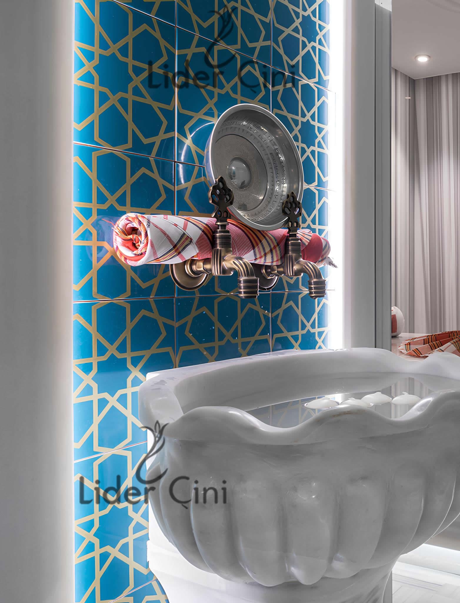 Hamam Çinileri-17, Lider Çini, 80x160 Selçuklu Çini Motifi Türk Hamamı Çinileri, Türk Hamamı Çinisi, Hamam Sauna Çinisi, Hamam Spa Çini Seramik