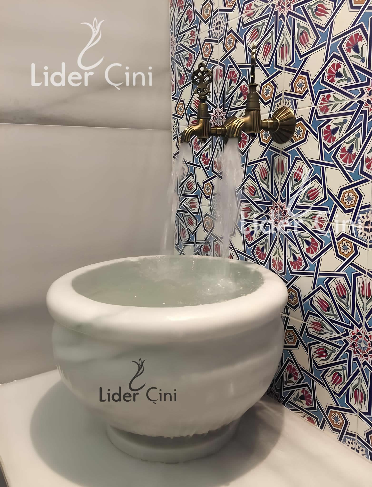 Hamam Çinileri-18, Lider Çini, 60x120 Sarmaşık Mavi Beyaz Hamam Çinisi, Ev Tipi Banyo Hamam Modelleri, Hamam Çini Tasarımları, Hamam Çini Pano