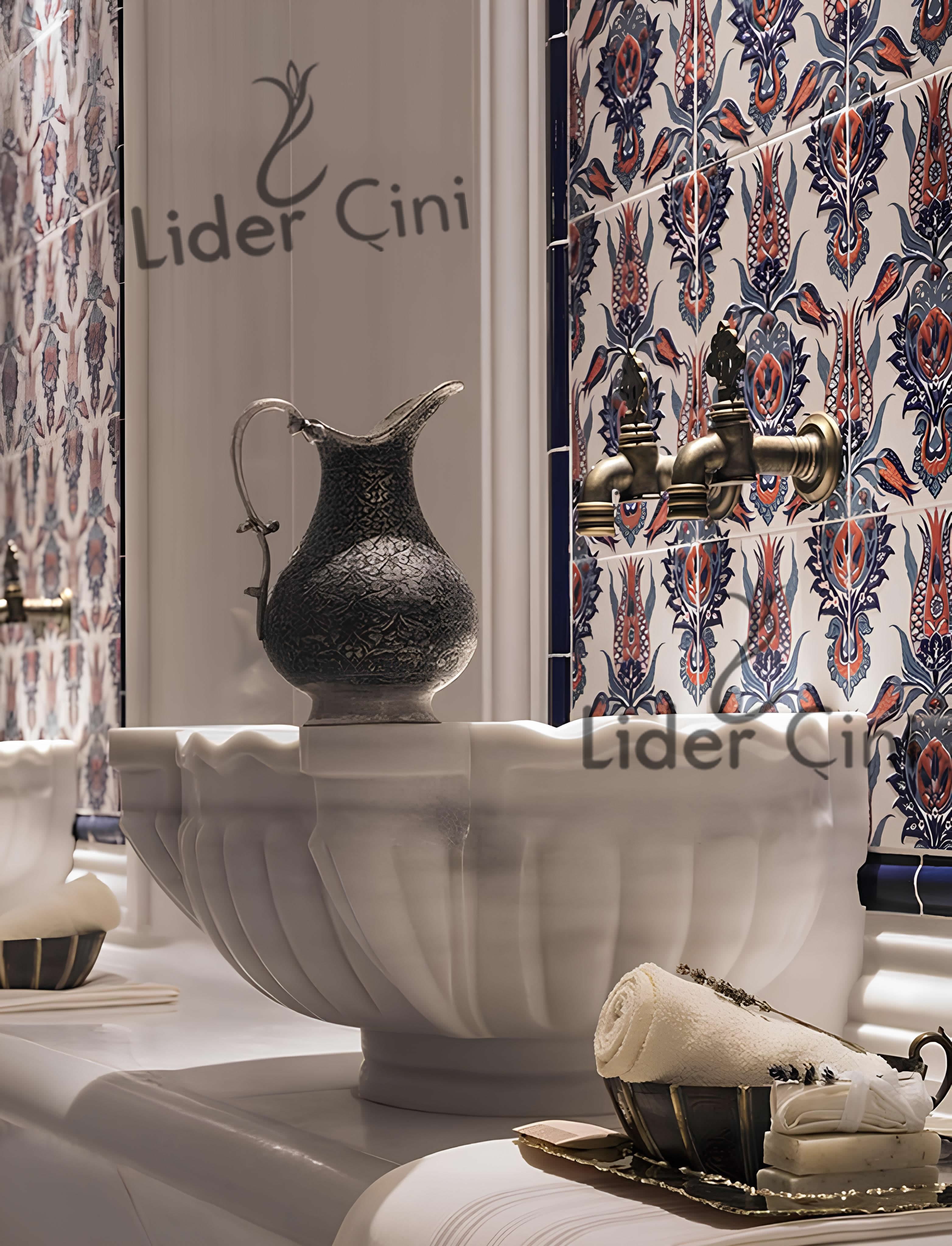 Hamam Çinileri-20, Lider Çini, 80x160 İznik Çini Hamam Kurna Arkası Çini Seramik, Hamam Çini