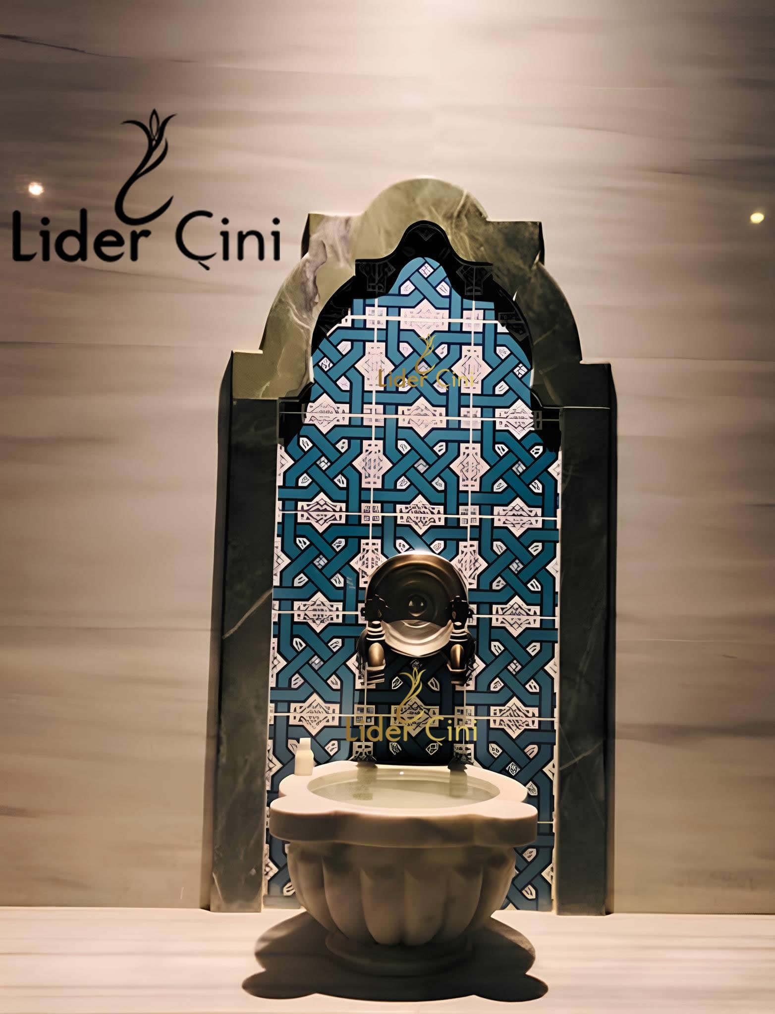 Hamam Çinileri-21, Lider Çini 60x120 İznik Çini Motifi Türk Hamamı Çinileri, Osmanlı Hamam Çinileri, Kurna Önü Çini Pano, Çinili Hamam Tasarımları
