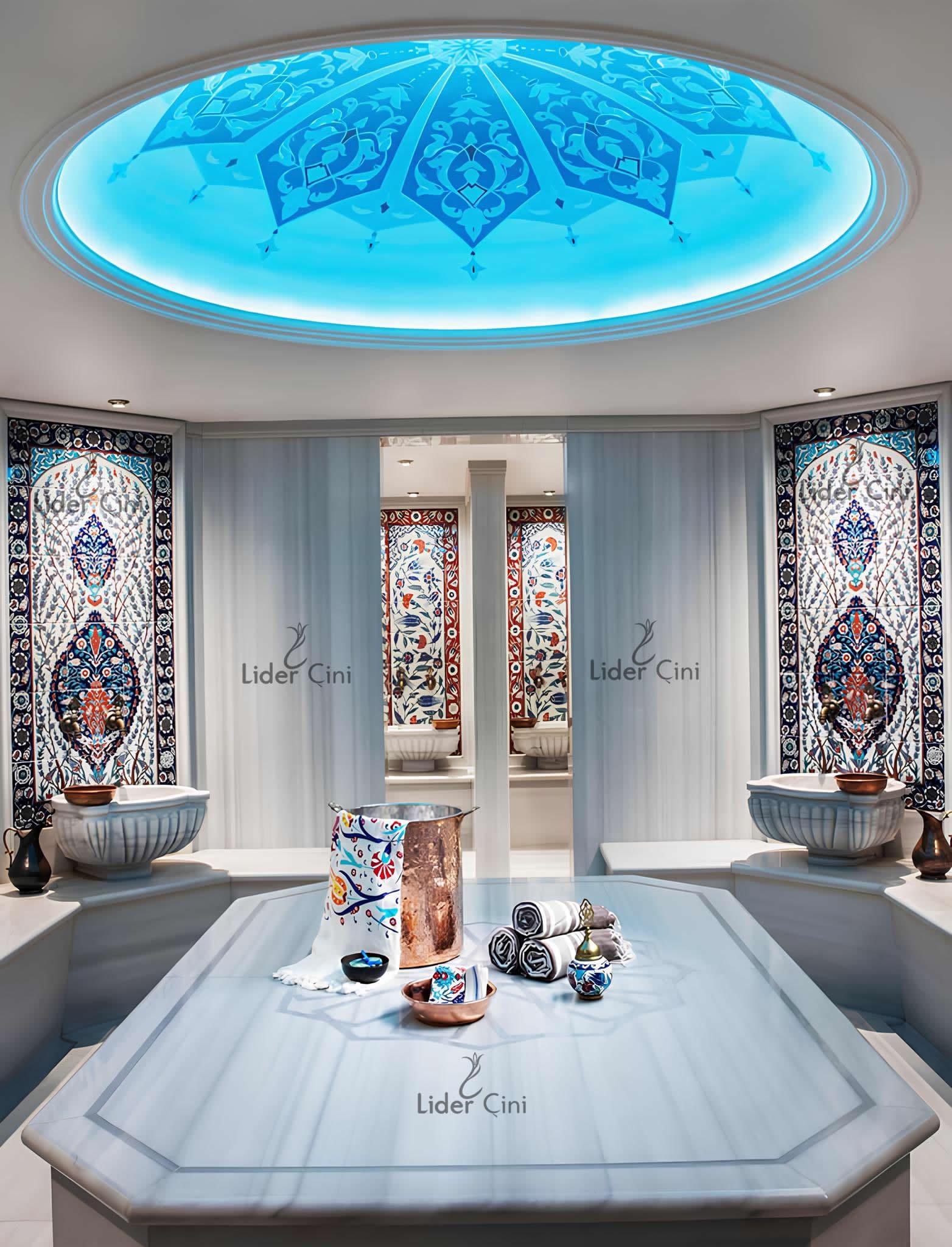 Hamam Çinileri-23, Lider Çini, 60x120 El Yapımı  Türk Hamamı Çini Pano, Hamam Kurnası Çini Pano, Hamam Sauna Çinileri, Villa Tipi Hamam Çini