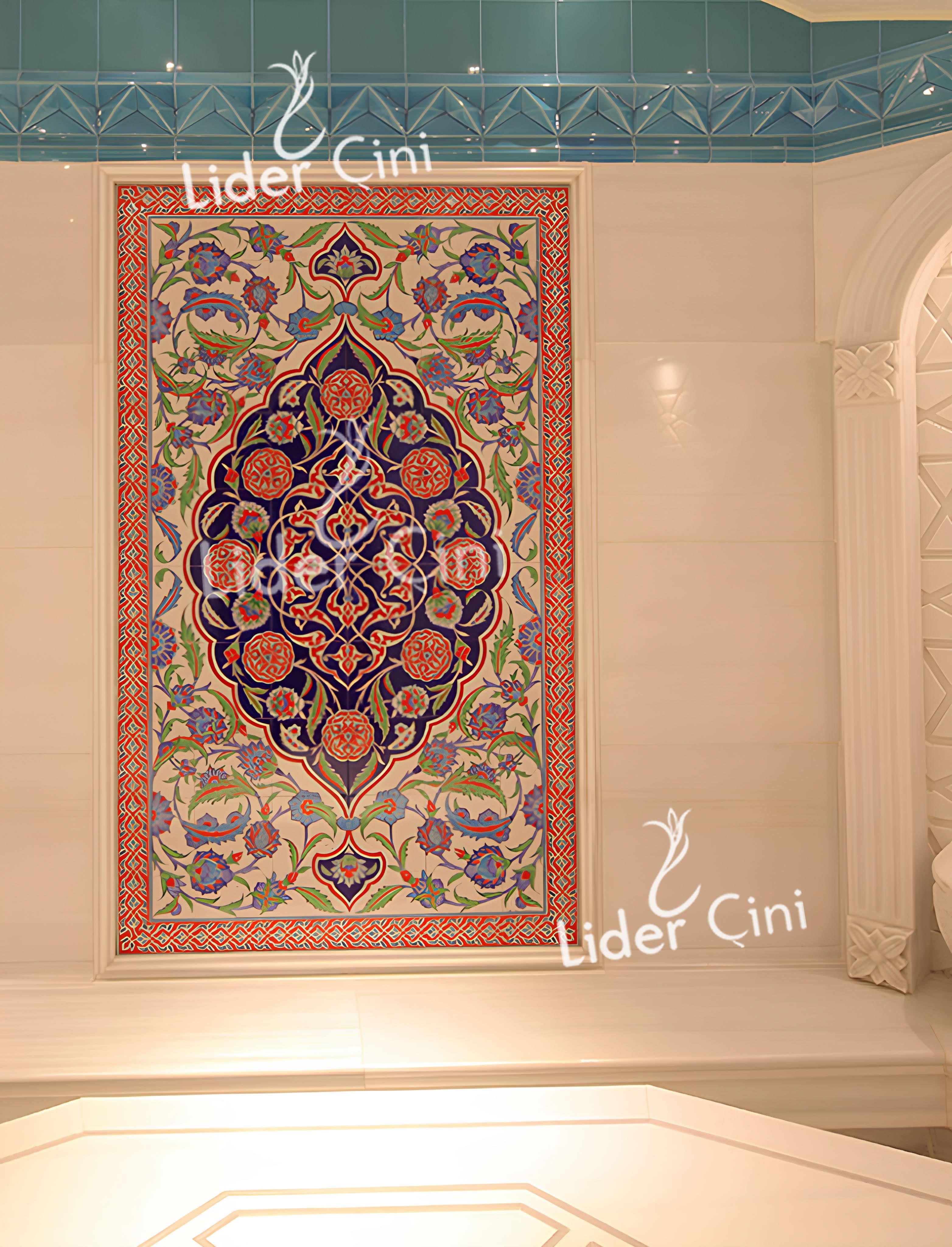 Hamam Çinileri-29, Lider Çini 60x120 El Yapımı Hamam Çini Pano, Hamam Kurnası Çini, Banyo Hamam Çinileri, Ev Tipi Sauna Çinileri