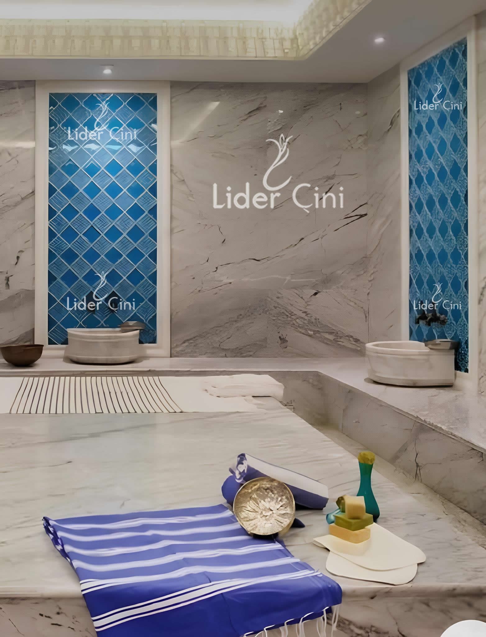 Hamam Çinileri-43, Lider Çini, 80x160  Kurna Arkası Çini Pano, Hamam Spa Çini Seramik,  Kütahya Hamam Çinisi, Hamam Seramik