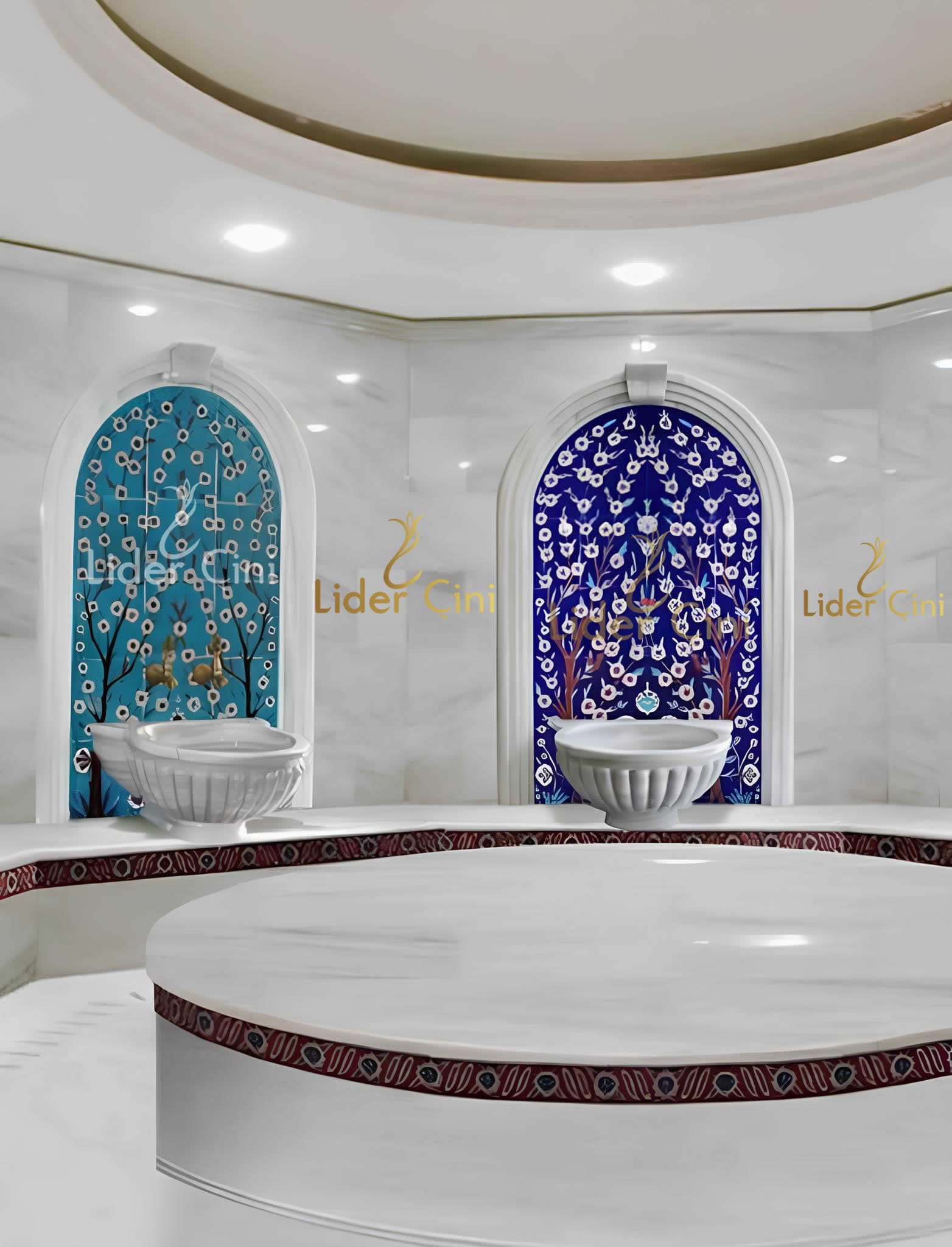 Hamam Çinileri-45, Lider Çini, 80x160 Kırmızı Geometri Hamam Çinisi, Hamam Çini Pano, Ev Tipi Hamam Banyo Modelleri, Türk Hamam Çini