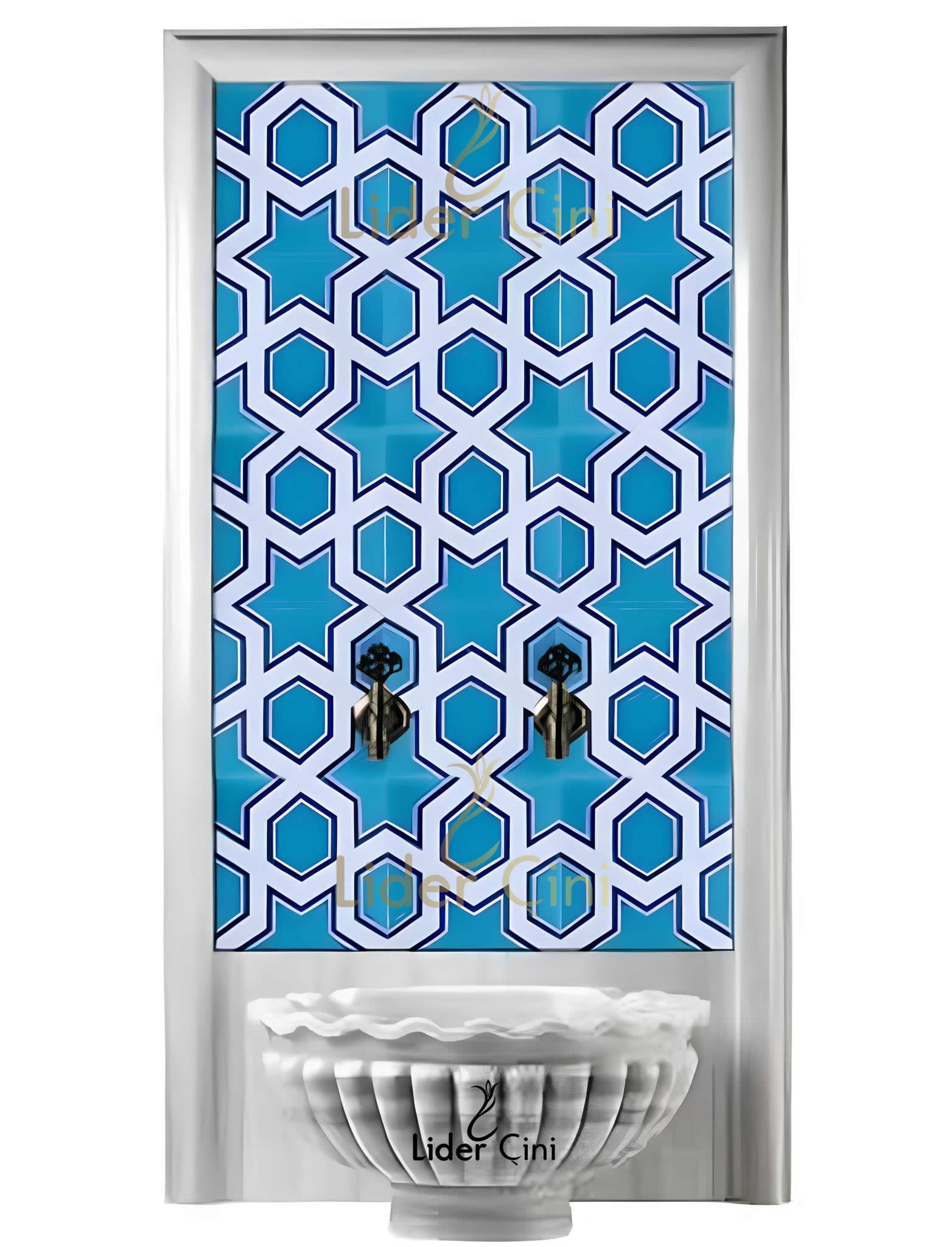 Hamam Çinileri-47, Lider Çini, 60x120 Selçuklu Modeli Kahve Desen Kurna Arkası Çini, Hamam Çini Tasarımı, Türk Hamamı Çinisi, Ev Tipi Banyo Hamam Modelleri