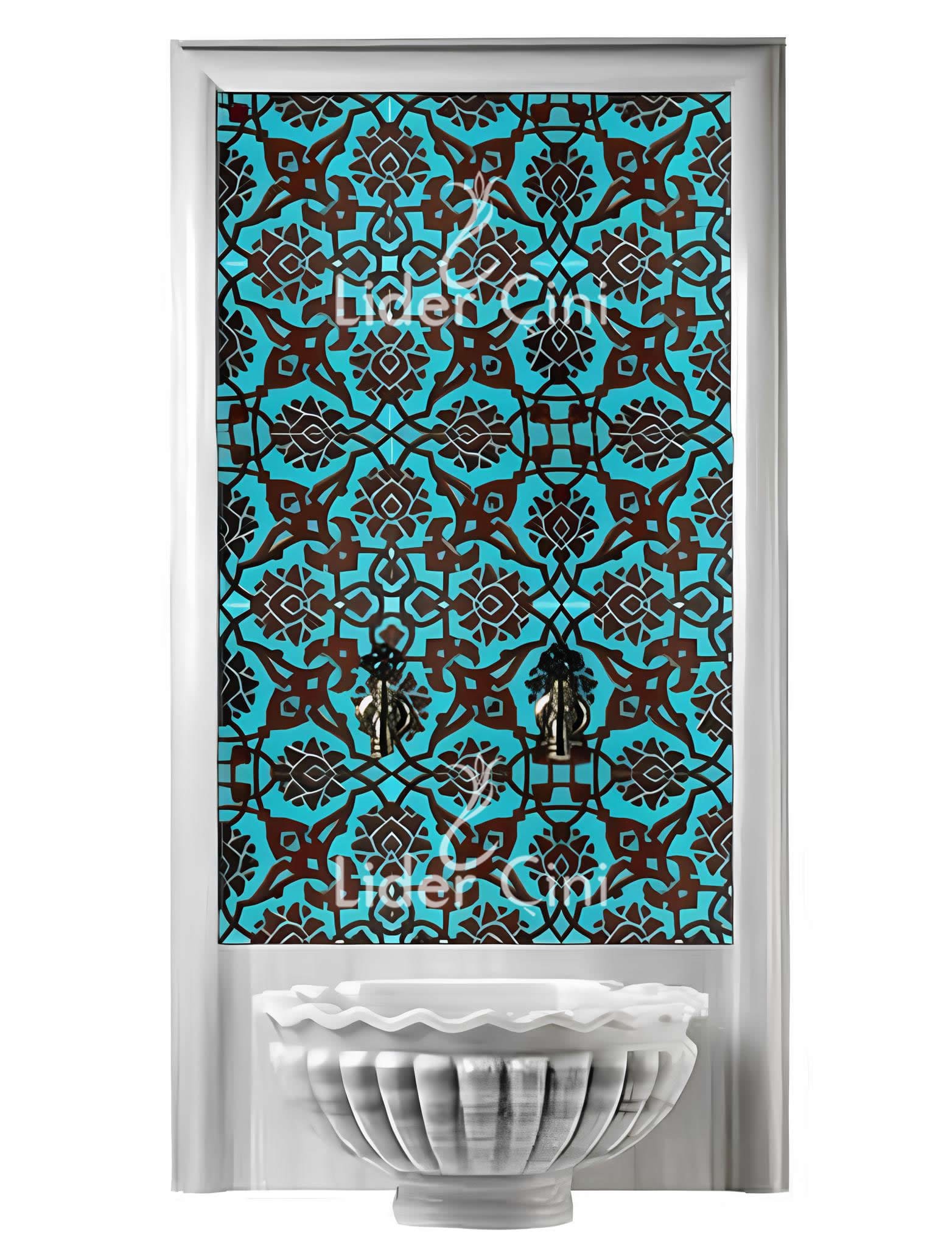 Hamam Çinileri-49, Lider Çini, 80x160 Siyah Yeşil Selçuklu Modeli Hamam Kurna Arkası Çini, Hamam Sauna Çinileri, Bahtroom Tile, Hamam Kurnası Çini Pano