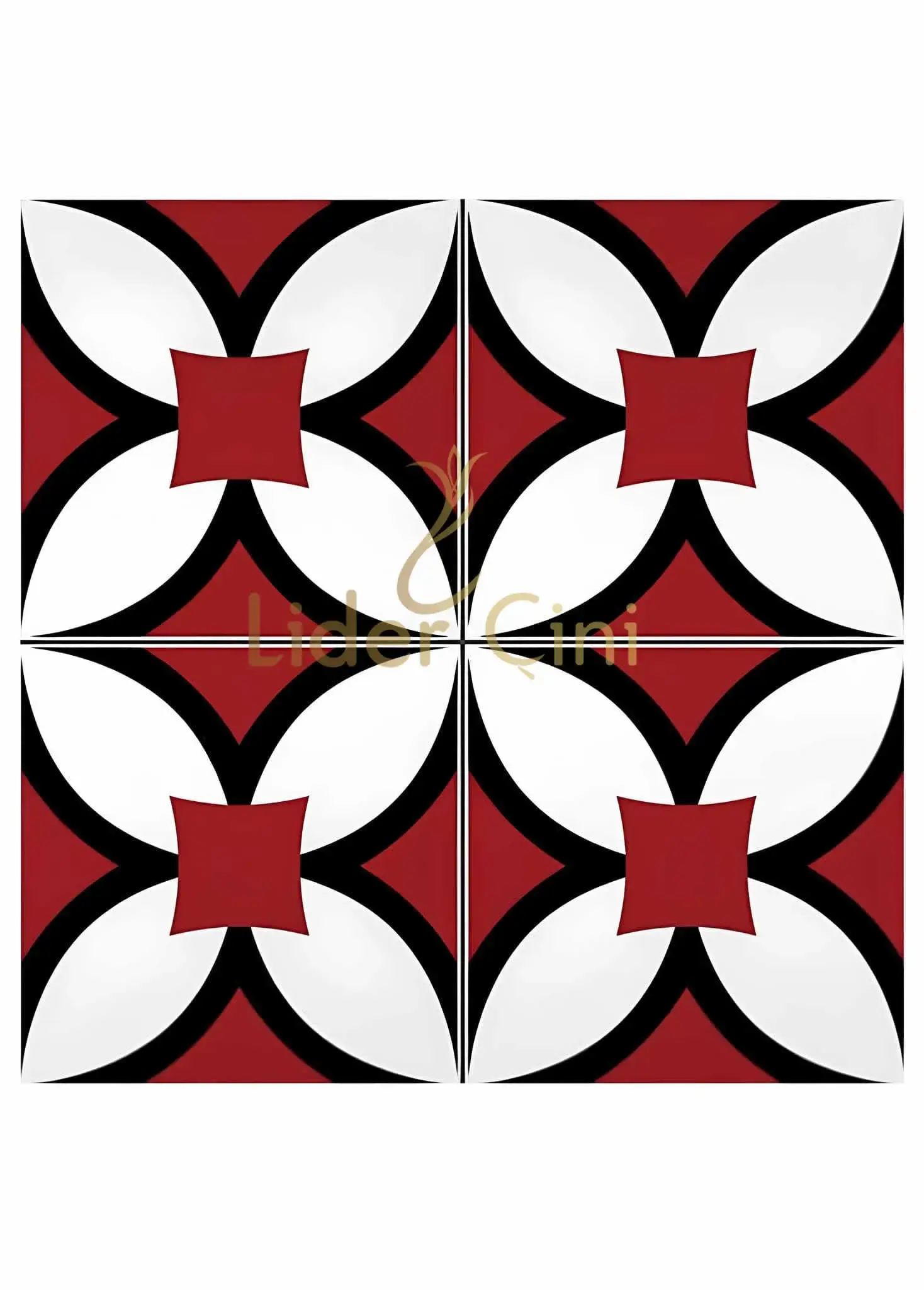 Desenli Yer Karoları-62, Cafe Seramikleri Kırmızı Siyah 20x20